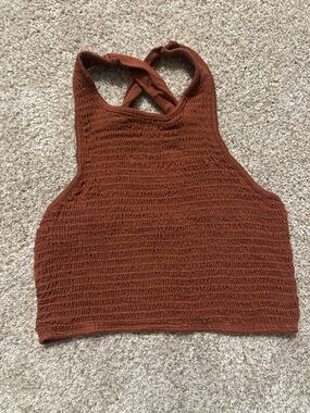 Urban Outfitters Rust Brown Smocked Halter Crop Top